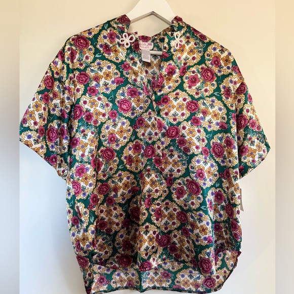 Violets & Roses Floral Satin Style blouse - Picture 1 of 9